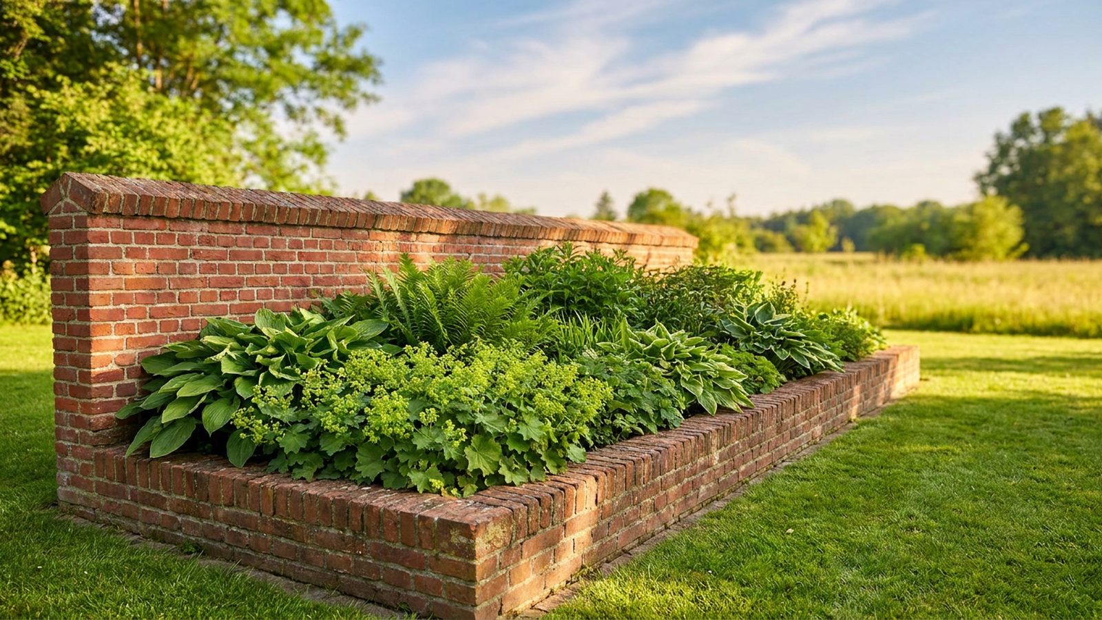Gepflegter Vorgarten mit geschnittener Hecke im warmen Morgenlicht