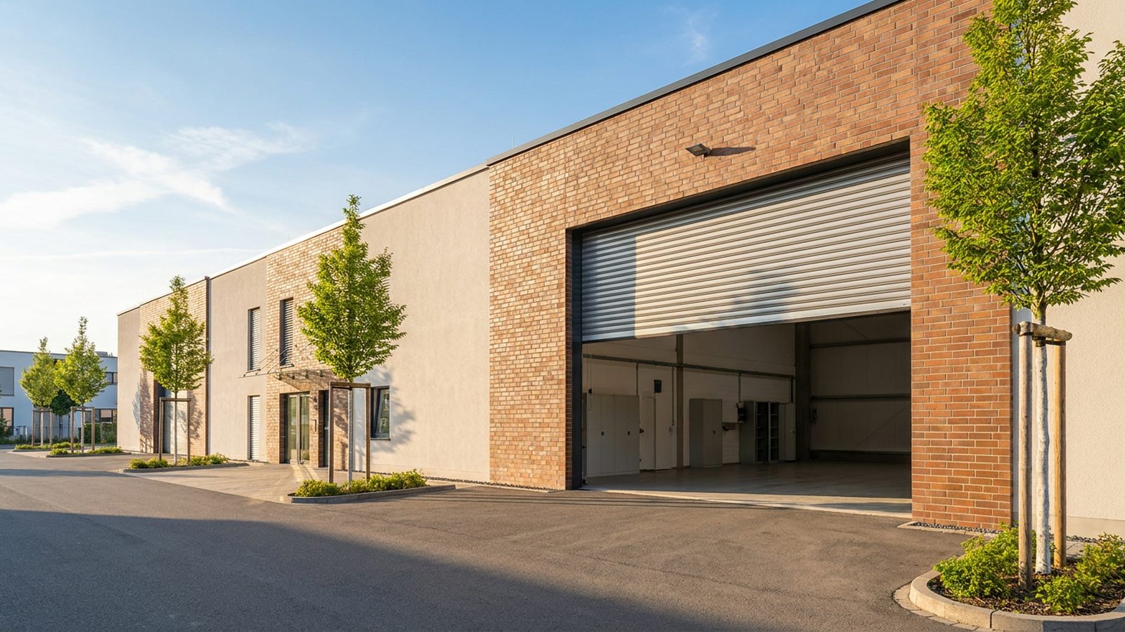 Heller Abdruck eines abmontierten Firmenschilds mit Dübellöchern an der Fassade