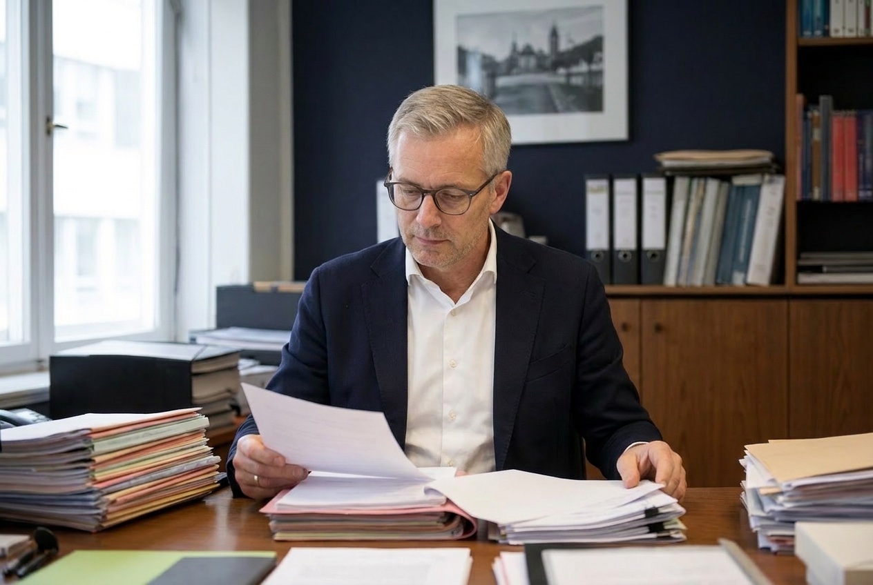Hermann Klughardt prüft Antragsunterlagen zur Insolvenz
