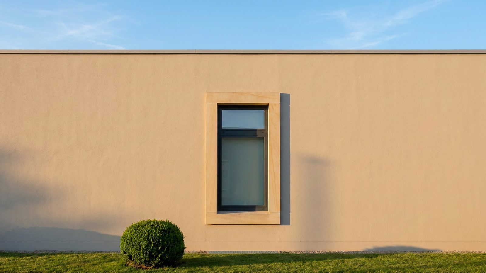 Aufgeräumter Altbau-Arbeitsplatz am Fenster mit Sonne auf dem Parkett